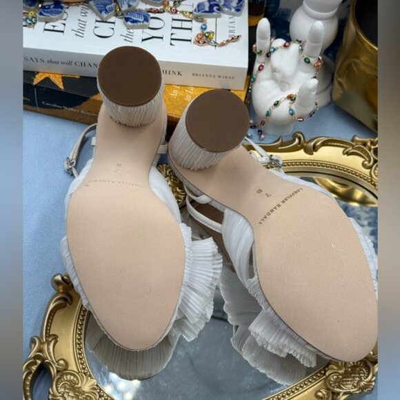 🆕 LOEFFLER RANDALL 🧿 NWOT Camellia White Pleated Bow Heel, Sz 7 *SLIGHT FLAW* - Picture 15 of 16